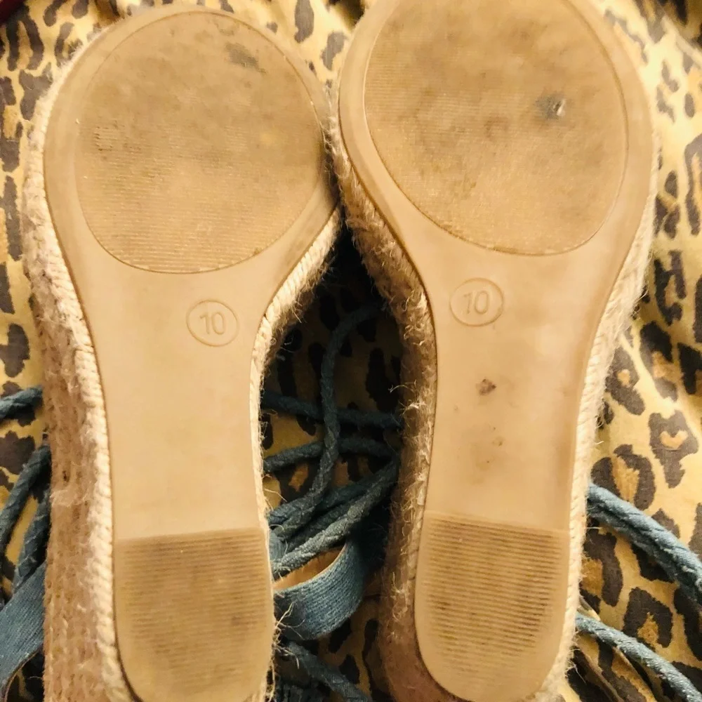 Merona  size 10 denim platform wedge ankle wrap ties like new in box